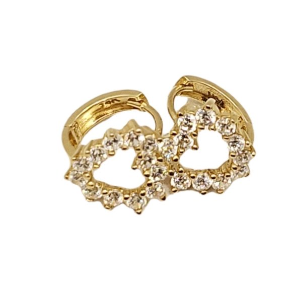 14k REAL GOLD Fancy Heart CZ Earrings - Picture 7 of 12